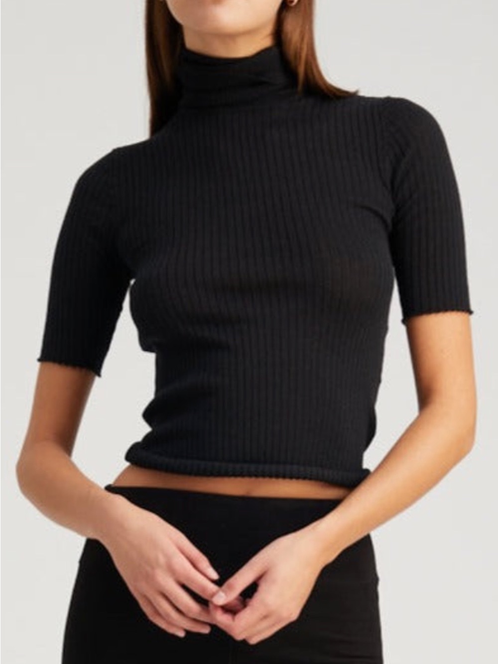 VINCE. Black Ribbed Cashmere Blend Turtleneck Half Sleeve Thin Knit Sweater XS